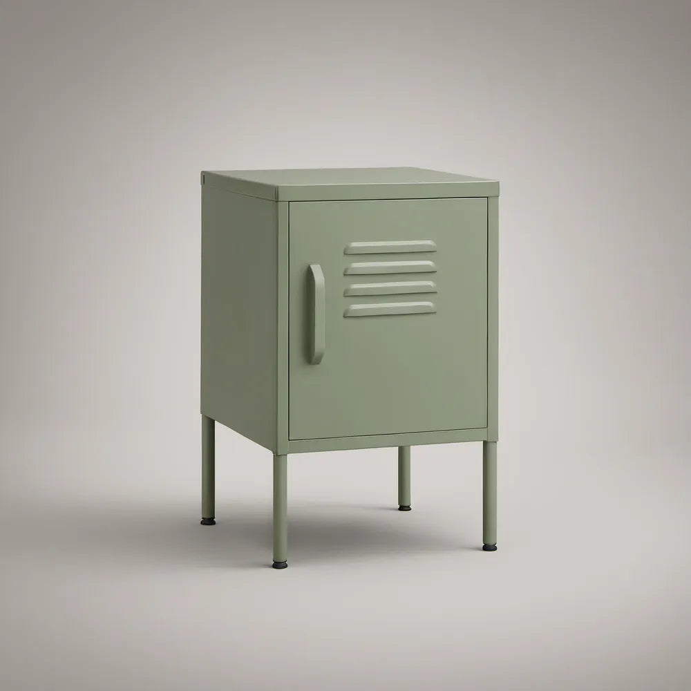 Mesa de Cabeceira em Aço Carbono Verde-Sálvia com Porta, 40 x 35 x 60 cm