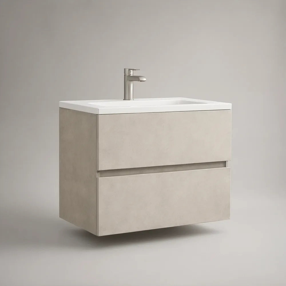 Móvel suspenso para lavatório com 2 gavetas em MDF cinzento-claro e lavatório cerâmico branco, 60 x 46 x 55 cm