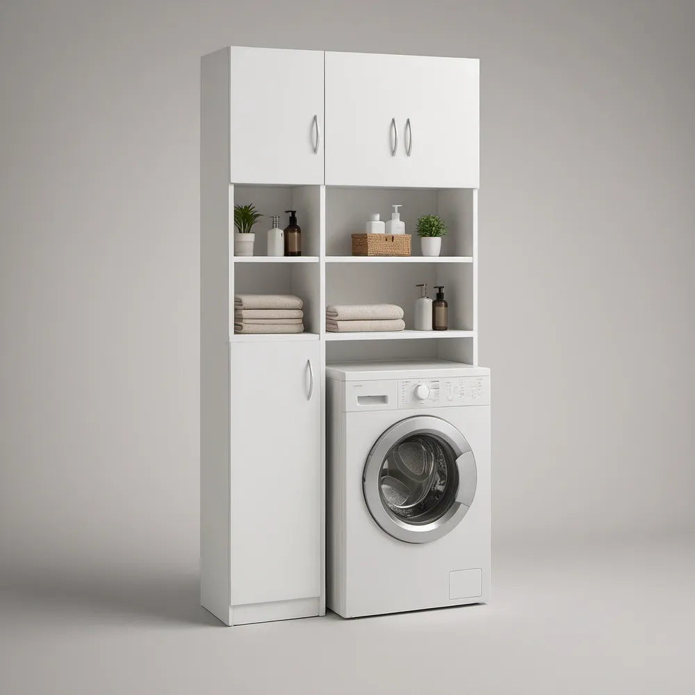 Móvel de Arrumação para Máquina de Lavar Roupa Branco e Prateado 135 x 30 x 190 cm