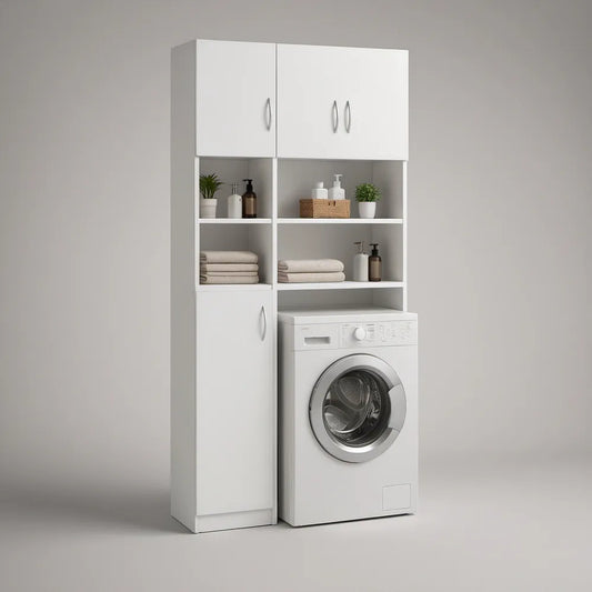 Móvel de Arrumação para Máquina de Lavar Roupa Branco e Prateado 135 x 30 x 190 cm