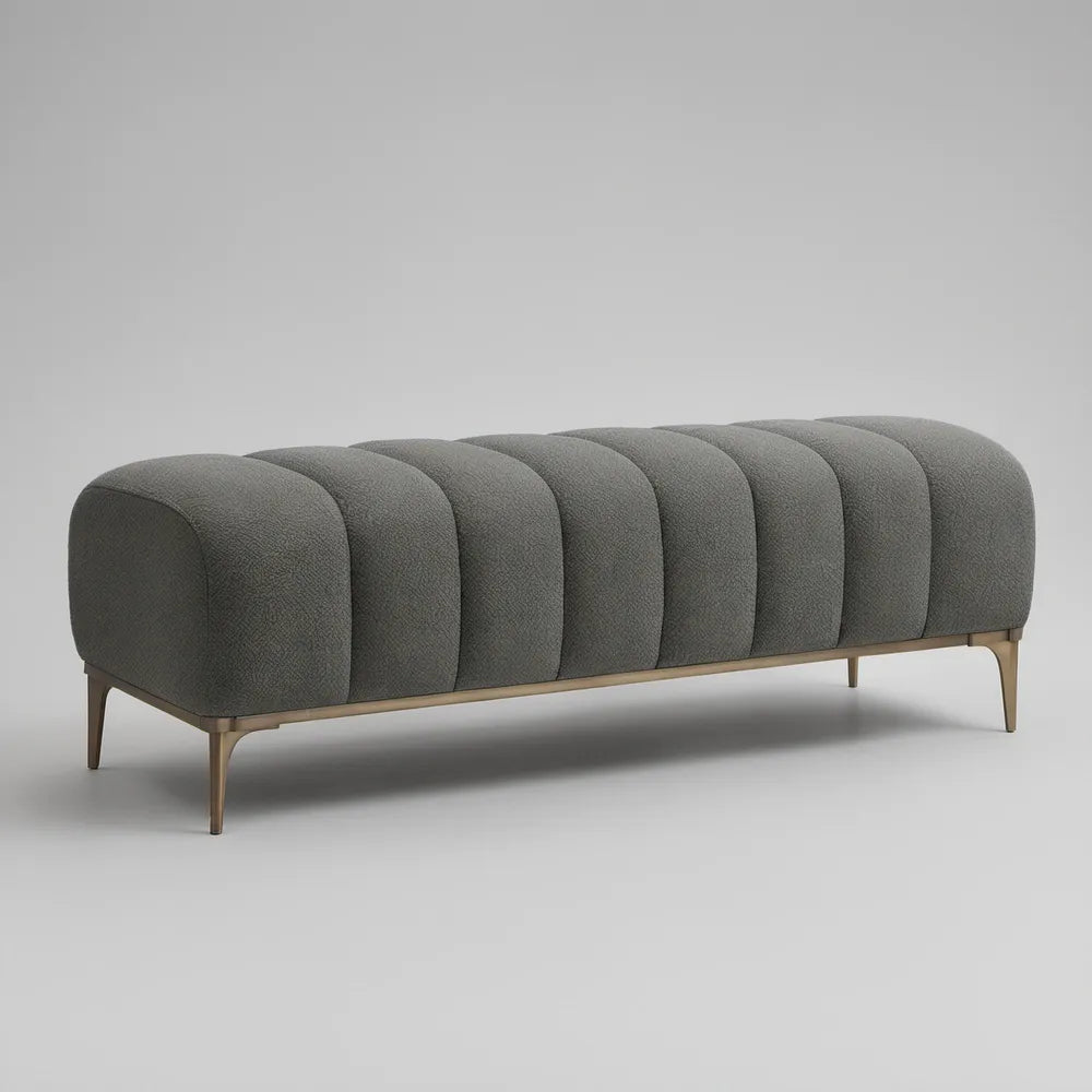 Banco Estofado Retangular 160 x 45 x 46 cm em Poliéster Cinzento-Antracite com Pés Dourados