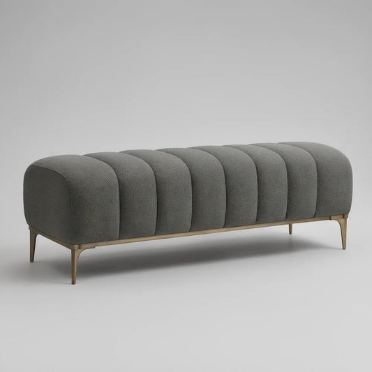 Banco Estofado Retangular 160 x 45 x 46 cm em Poliéster Cinzento-Antracite com Pés Dourados