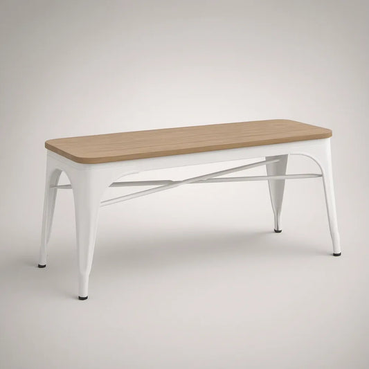 Banco Retangular em Madeira Maciça e Aço Branco 100 x 35 x 45 cm