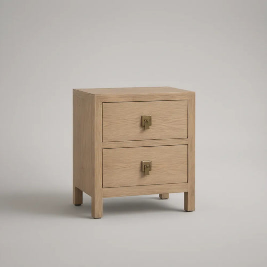 Mesa de Cabeceira com 2 Gavetas em Carvalho Natural e Puxadores Dourados 50 x 40 x 60 cm