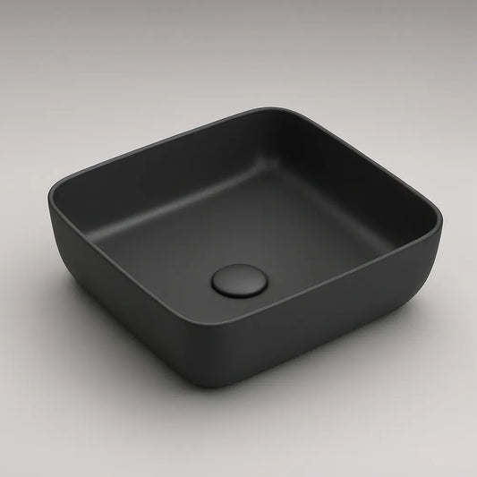 Lavatório de Pousar Quadrado em Cerâmica Preto Mate 40 x 40 x 12 cm