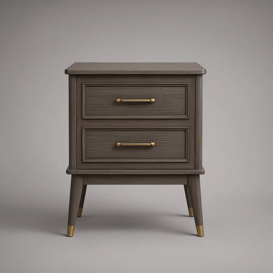 Mesa de Cabeceira com 2 Gavetas em MDF Cinzento Escuro e Dourado, 60 x 40 x 70 cm