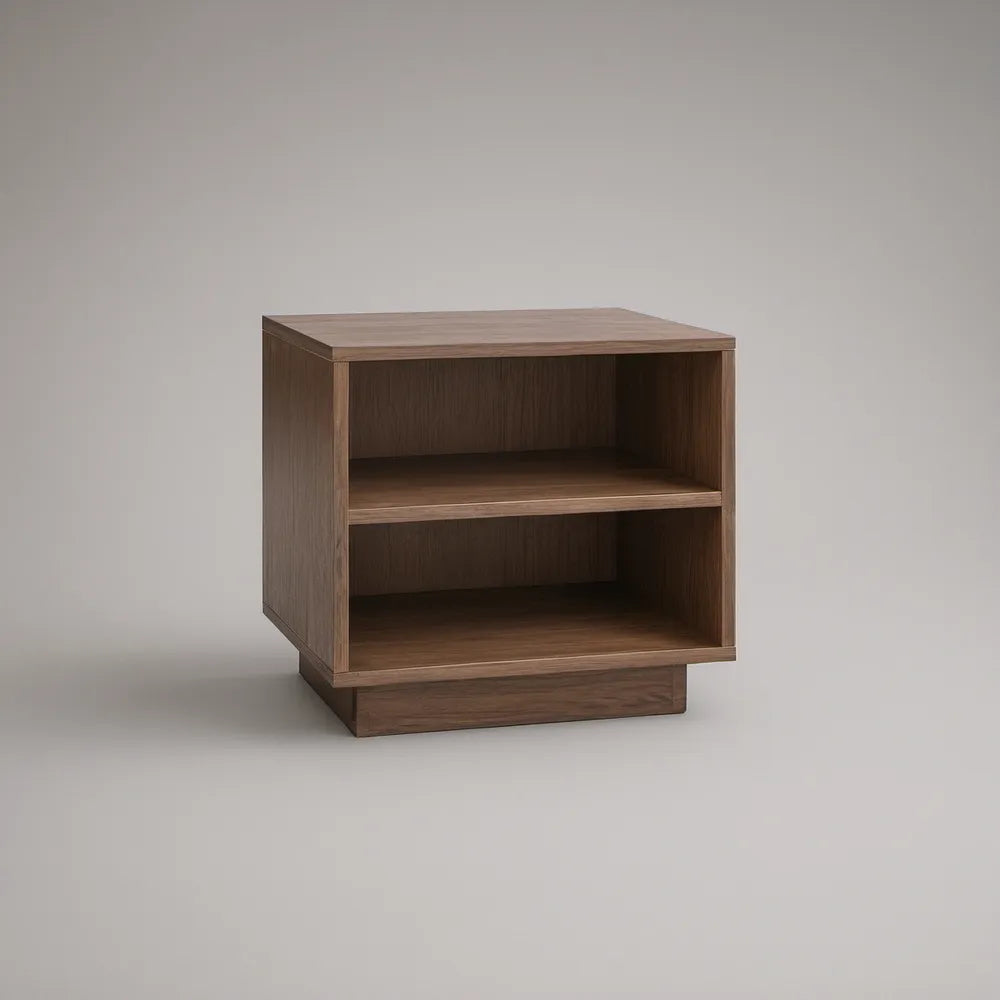 Mesa de Cabeceira em MDF Folheado a Nogueira, 45 x 40 x 50 cm, com 2 Compartimentos Abertos