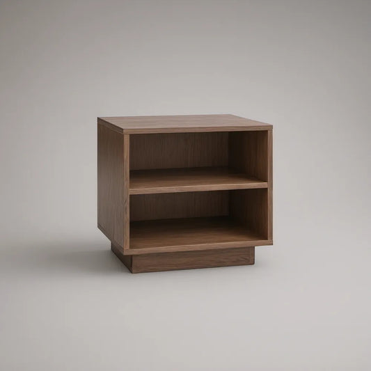 Mesa de Cabeceira em MDF Folheado a Nogueira, 45 x 40 x 50 cm, com 2 Compartimentos Abertos
