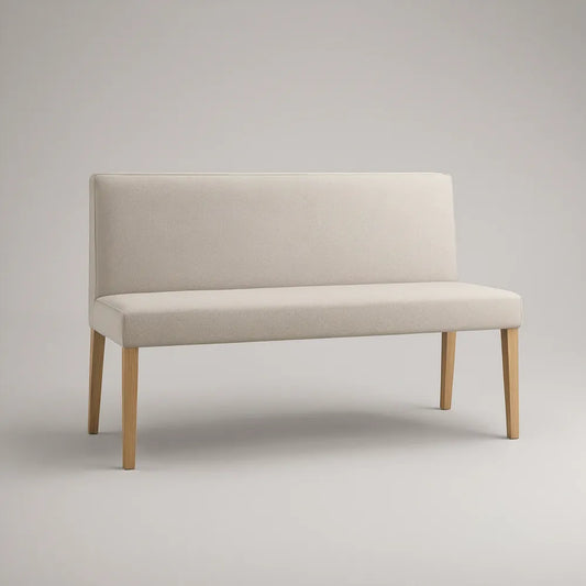 Banco Estofado com Encosto Retangular Bege e Pernas em Faia 120 x 58 x 78 cm