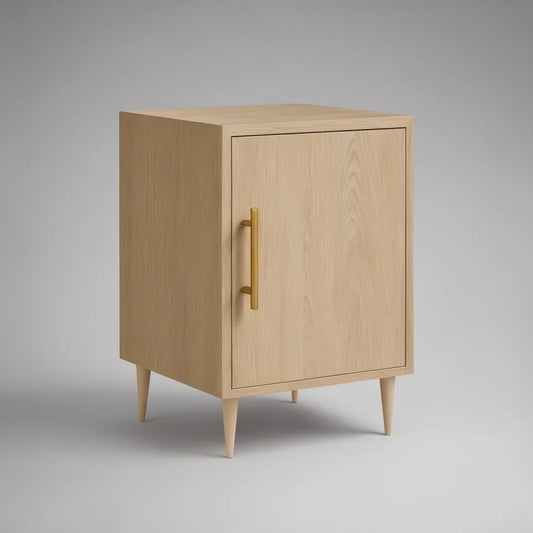 Mesa de Cabeceira com Porta, Efeito Carvalho Natural e Puxador Dourado, 45 x 35 x 65 cm
