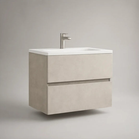 Móvel suspenso para lavatório com 2 gavetas em MDF cinzento-claro e lavatório cerâmico branco, 60 x 46 x 55 cm
