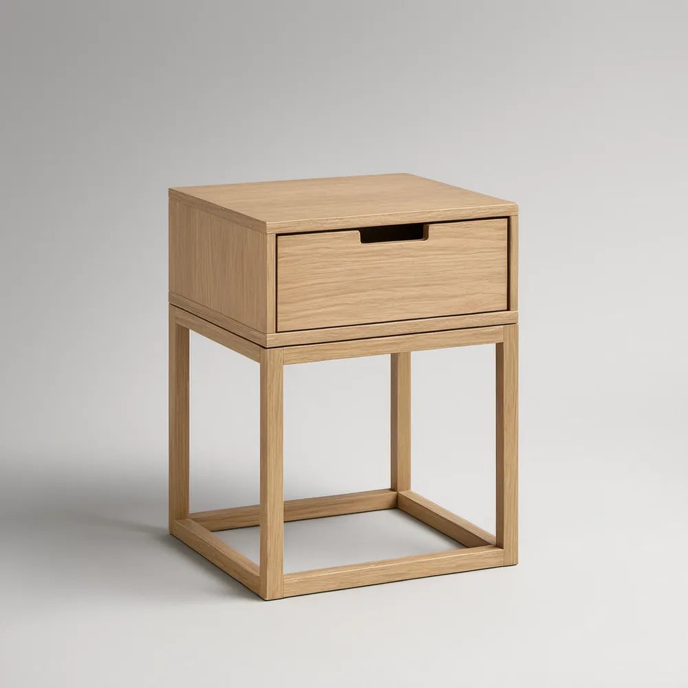 Mesa de Cabeceira em Carvalho Natural com Gaveta, 45 x 35 x 60 cm